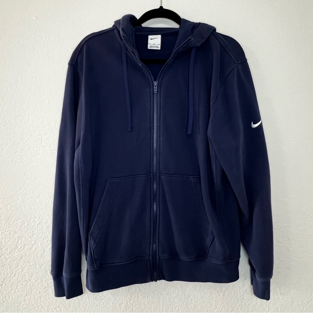 Nike Navy Blue Swoosh Logo Hoodie Hooded Sweatshirt Full Zip Men’s Size Medium‎